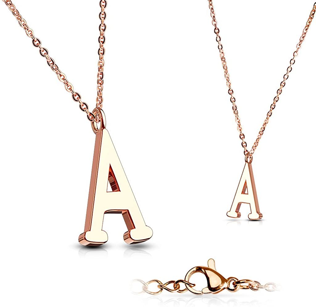 Forbidden Body Jewelry 17 in + 2 in Ext Rose Gold Plated Stainless Steel Initial Charm Necklace (A to Z)