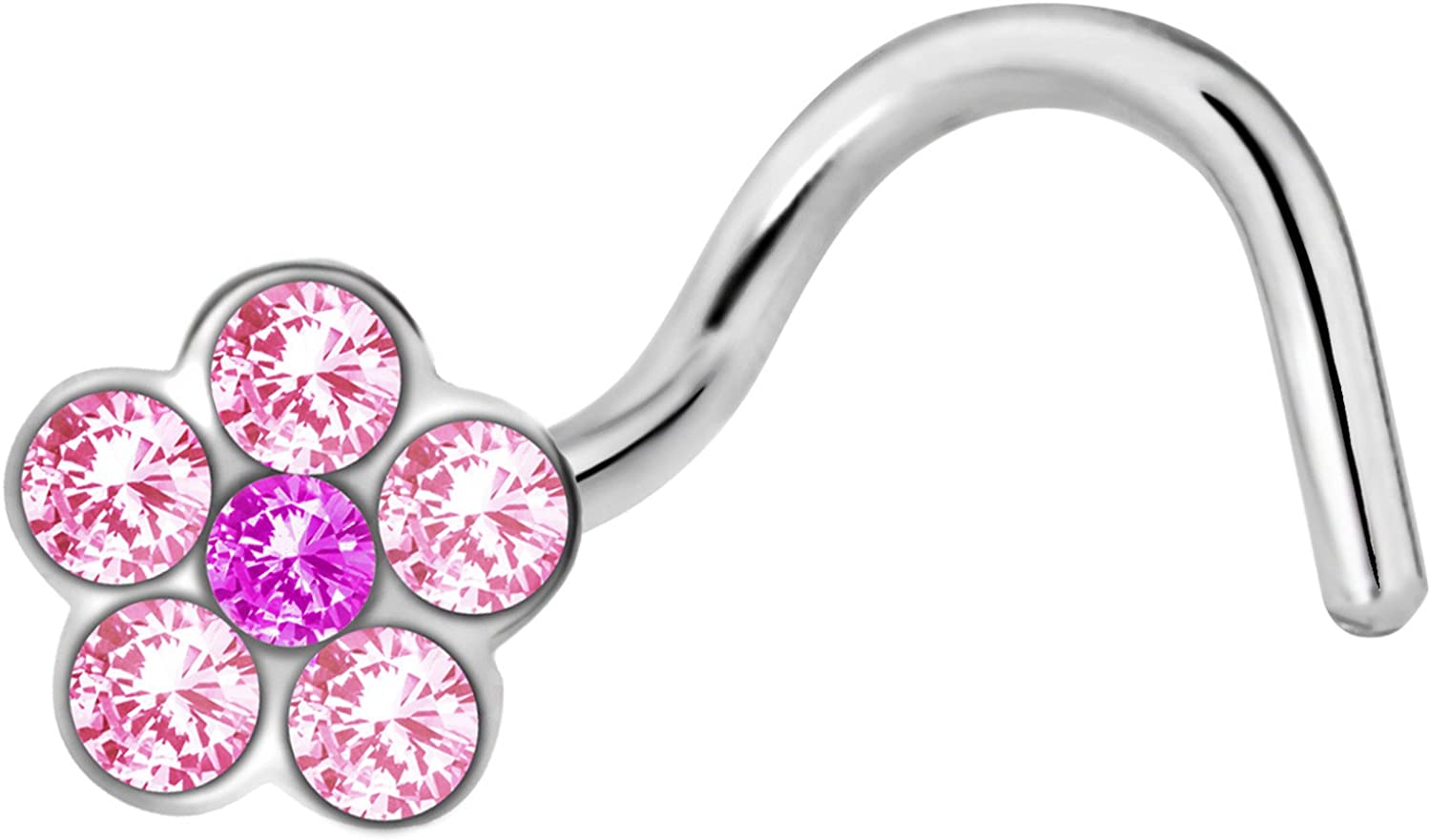 Forbidden Body Jewelry 18g - 20g Surgical Steel Gemmed Flower Top Nose Screw