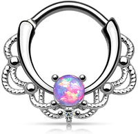 Forbidden Body Jewelry 16g Synthetic Opal Surgical Steel Filigree Lacey Detail Septum Hoop Clicker Ring