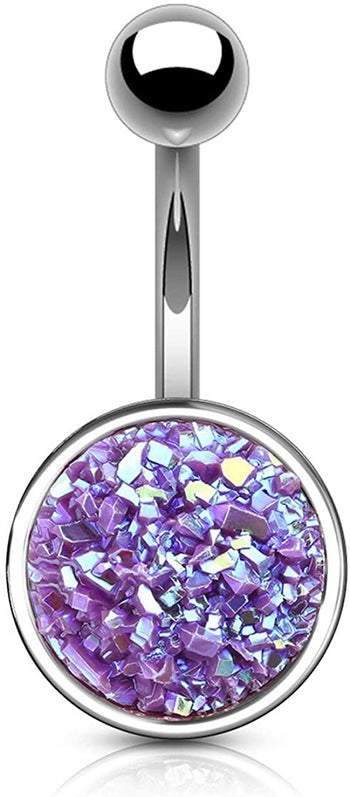 Forbidden Body Jewelry 14g Surgical Steel Synthetic Druzy Stone Round Belly Button Ring