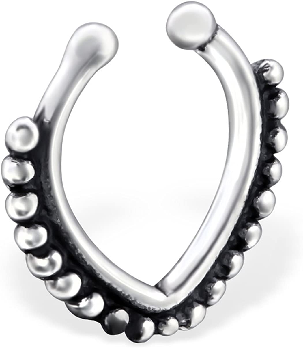 Sterling Silver Faux Septum Nose Ring, Non-Piercing Clip-On Septum Hoop