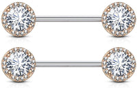 Forbidden Body Jewelry Fancy CZ Halo Frame Surgical Steel Nipple Barbells Set