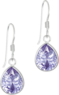 .925 Sterling Silver Lavender Pear Drop CZ Crystal French Wire Earrings for Women