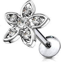 Forbidden Body Jewelry 16g Internally Threaded Surgical Steel CZ Flower Top Cartilage Stud (Choose Length)