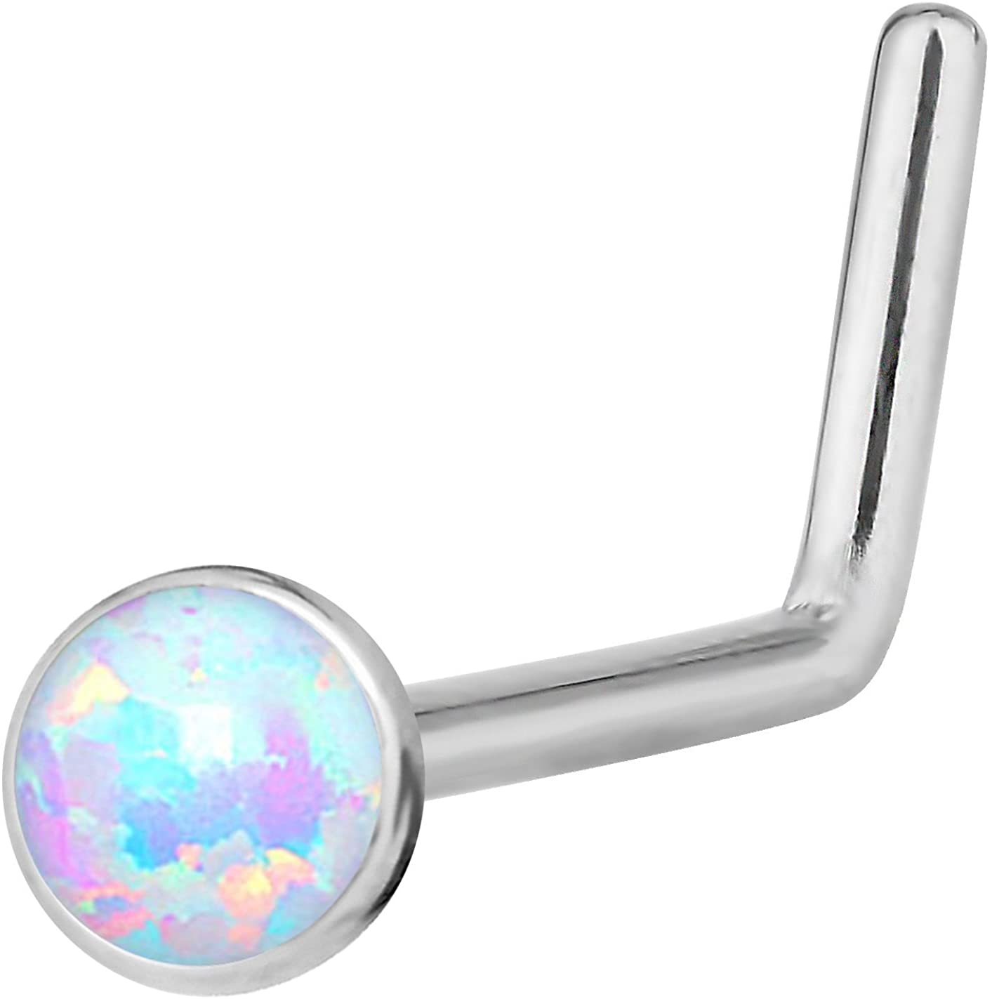 Forbidden Body Jewelry 20g 6mm Surgical Steel, Gold IP Plated & Rose Gold IP Plated Synthetic Opal L-Shape Nose Stud