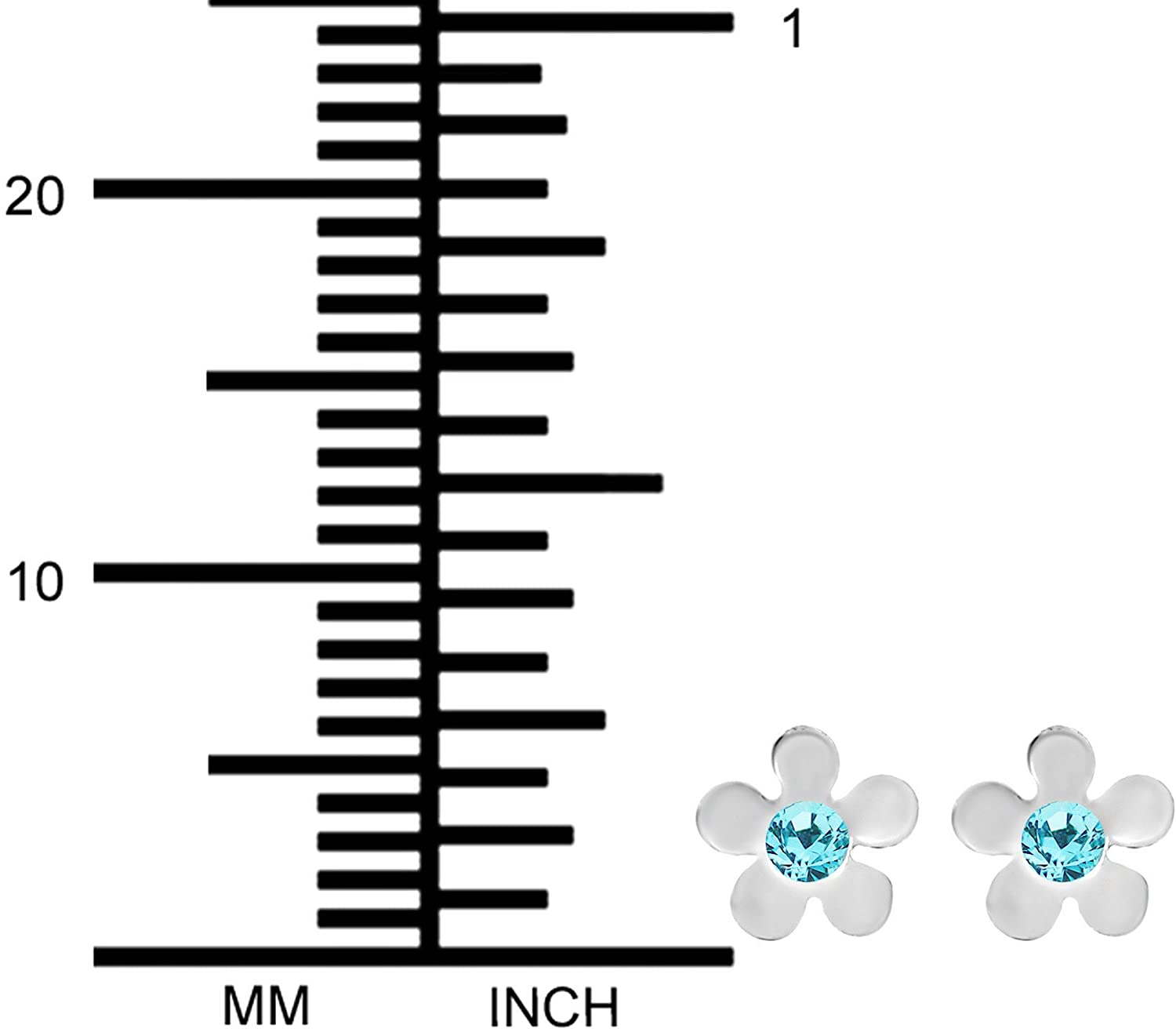 Hypoallergenic Sterling Silver Aqua Crystal Flower Stud Earrings for Kids (Nickel Free)