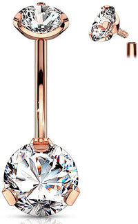 Forbidden Body Jewelry 14g Internally Threaded Tri-Prong Round CZ Solitaire Belly Button Ring