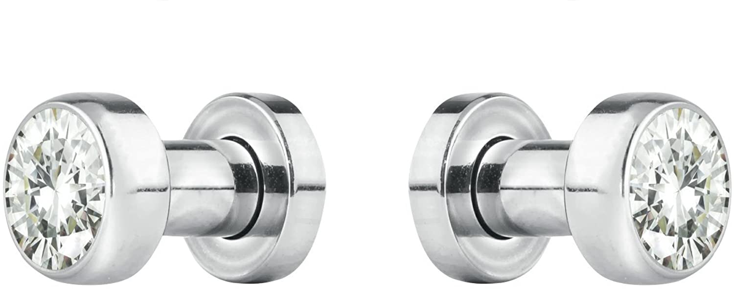 Forbidden Body Jewelry 8G-7/8 Surgical Steel Screw Fit CZ Center Tunnel Plug Earrings (Sold as Pair)