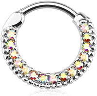 Forbidden Body Jewelry 16g 10mm Rounded Top Pave Lined CZ Crystal Clicker Hoop for Septum and Cartilage Piercings