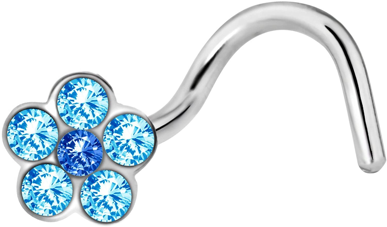 Forbidden Body Jewelry 18g - 20g Surgical Steel Gemmed Flower Top Nose Screw