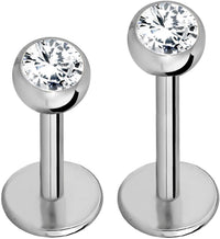 Forbidden Body Jewelry 16G-18G Internally Threaded Solid Titanium Tragus/Helix Earring/Labret Stud with CZ Ball Top