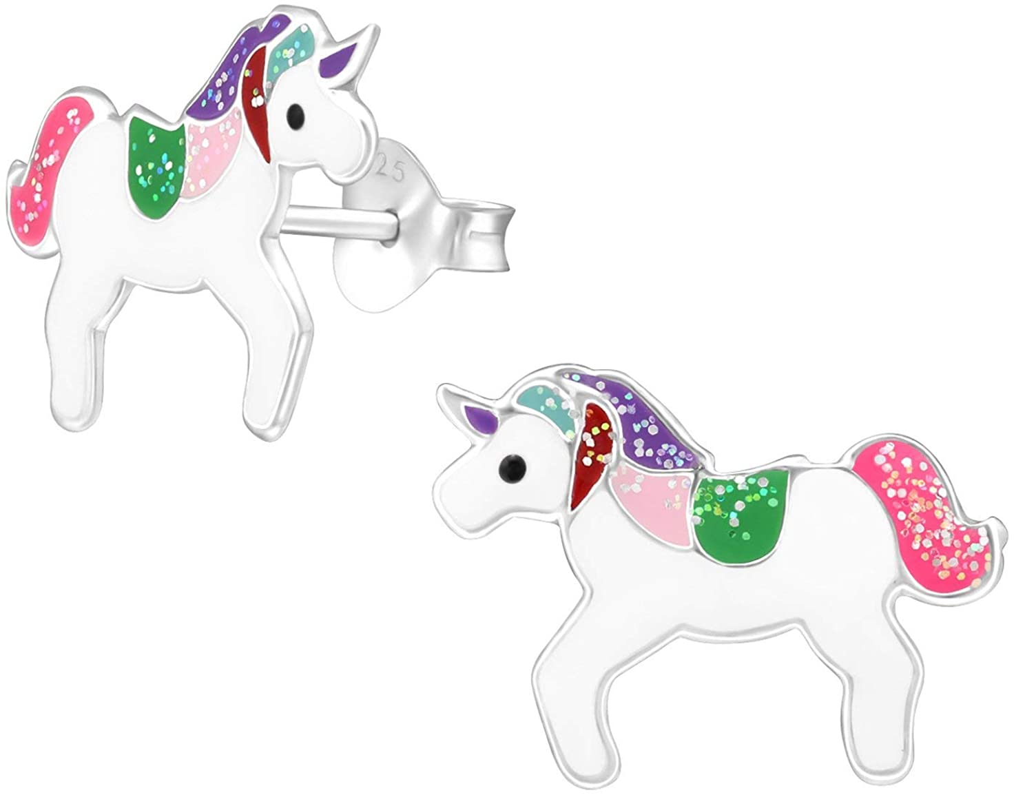 Hypoallergenic Sterling Silver 7/16" Unicorn Earrings for Kids (Nickel Free)