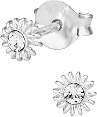 Hypoallergenic Sterling Silver Sun Flower Crystal Stud Earrings for Kids (Nickel Free)