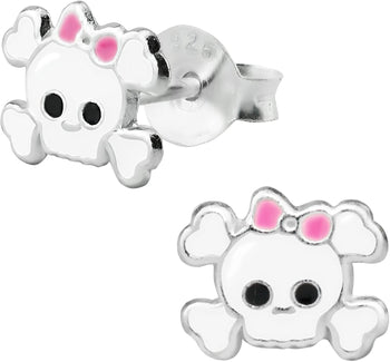 Hypoallergenic Sterling Silver Girly Skull & Crossbones Stud Earrings for Kids (Nickel Free)