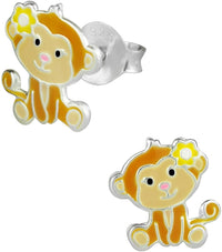 Hypoallergenic Sterling Silver Cute Monkey Stud Earrings for Kids (Nickel Free)