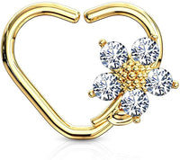 Forbidden Body Jewelry 16g Platinum & Gold Plated Heart w/CZ Flower Daith & Cartilage Hoop Earring