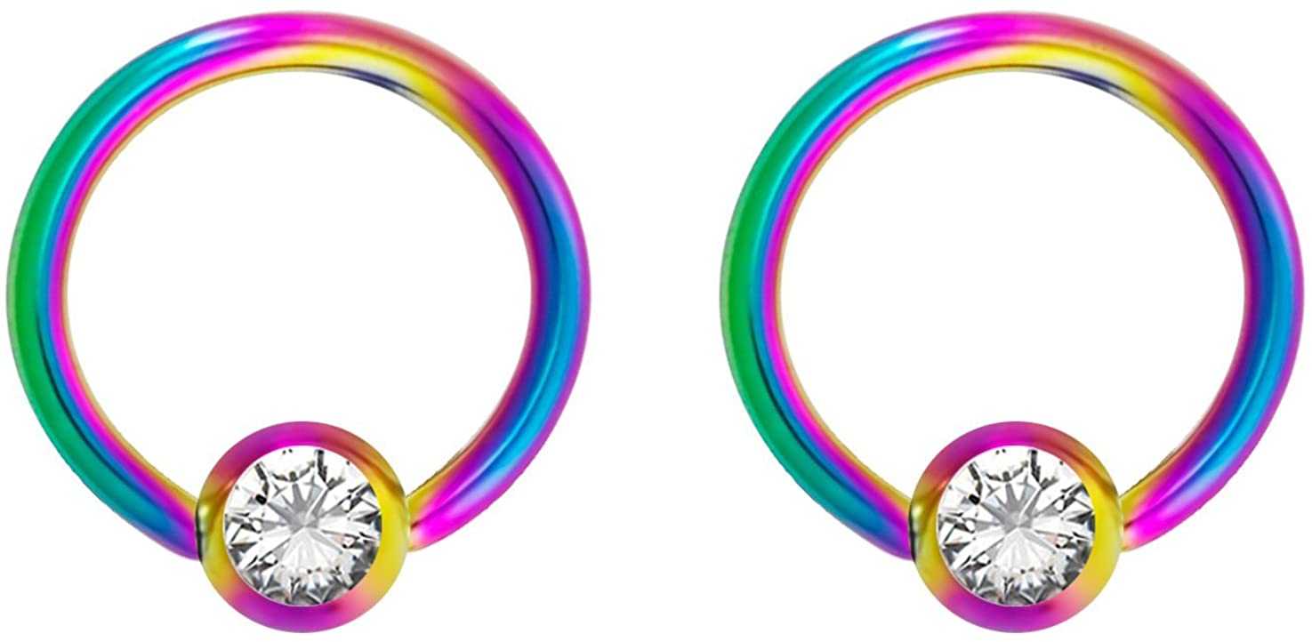 Forbidden Body Jewelry Pair 14g-18g Rainbow & Black Surgical Steel CZ Piercing Hoops (Select Hoop Color/Gauge/Diameter/CZ Color)