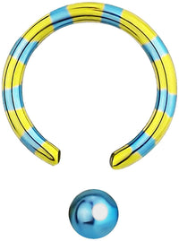 Forbidden Body Jewelry 16g 8 mm (5/16 Inch) Surgical Steel Blue & Yellow Striped IP Plated CBR Hoop Ring, 3 mm Ball