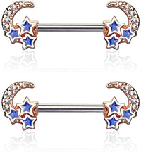 Forbidden Body Jewelry Pave CZ Celestial Moon & Stars 14g Surgical Steel Nipple Barbells (Choose Color)