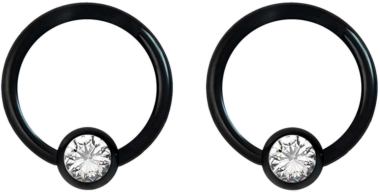 Forbidden Body Jewelry Pair 14g-18g Rainbow & Black Surgical Steel CZ Piercing Hoops (Select Hoop Color/Gauge/Diameter/CZ Color)