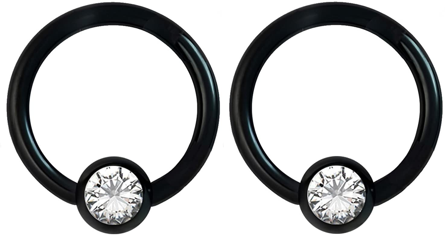 Forbidden Body Jewelry Pair 14g-18g Rainbow & Black Surgical Steel CZ Piercing Hoops (Select Hoop Color/Gauge/Diameter/CZ Color)
