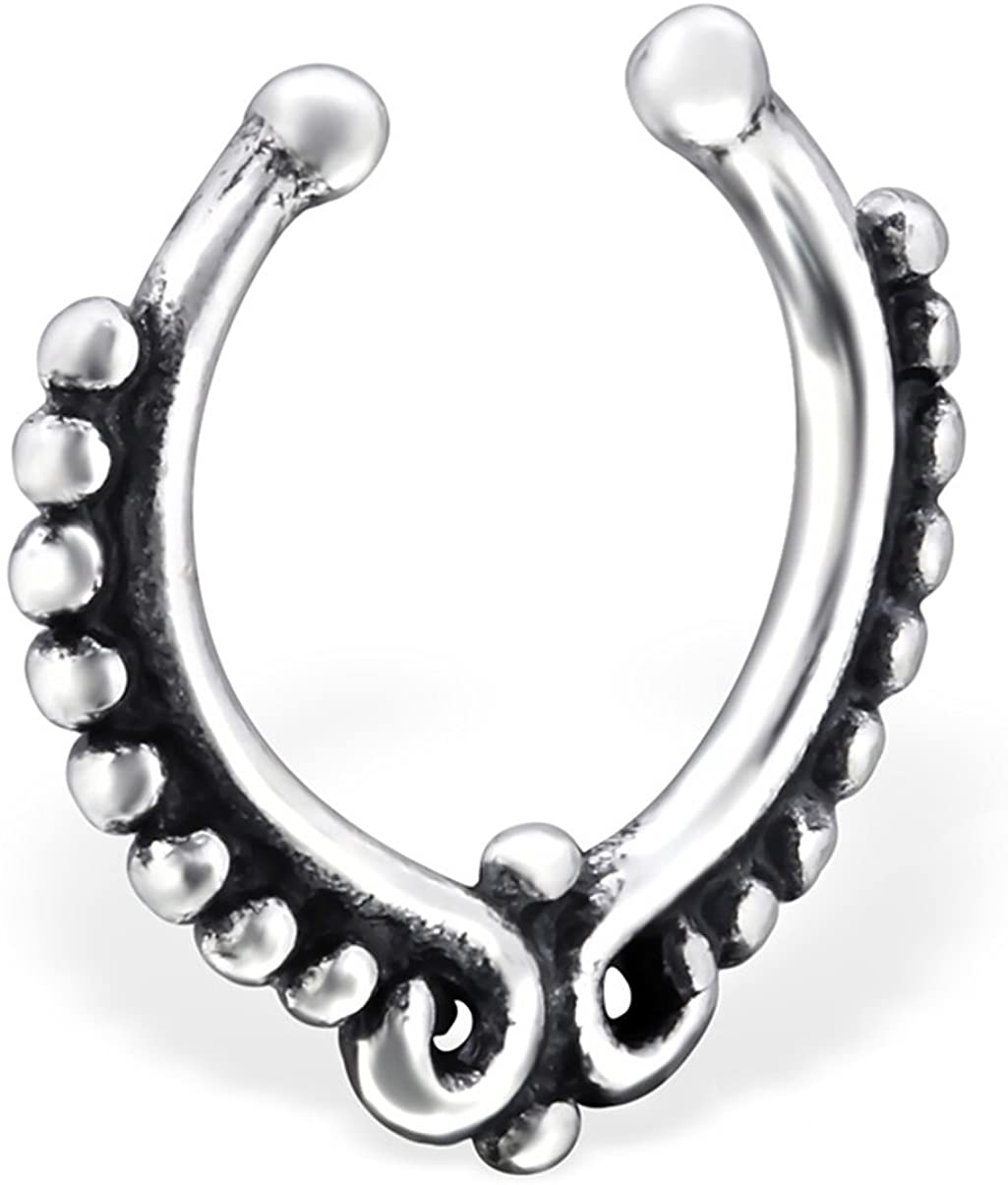 Sterling Silver Faux Septum Nose Ring, Non-Piercing Clip-On Septum Hoop