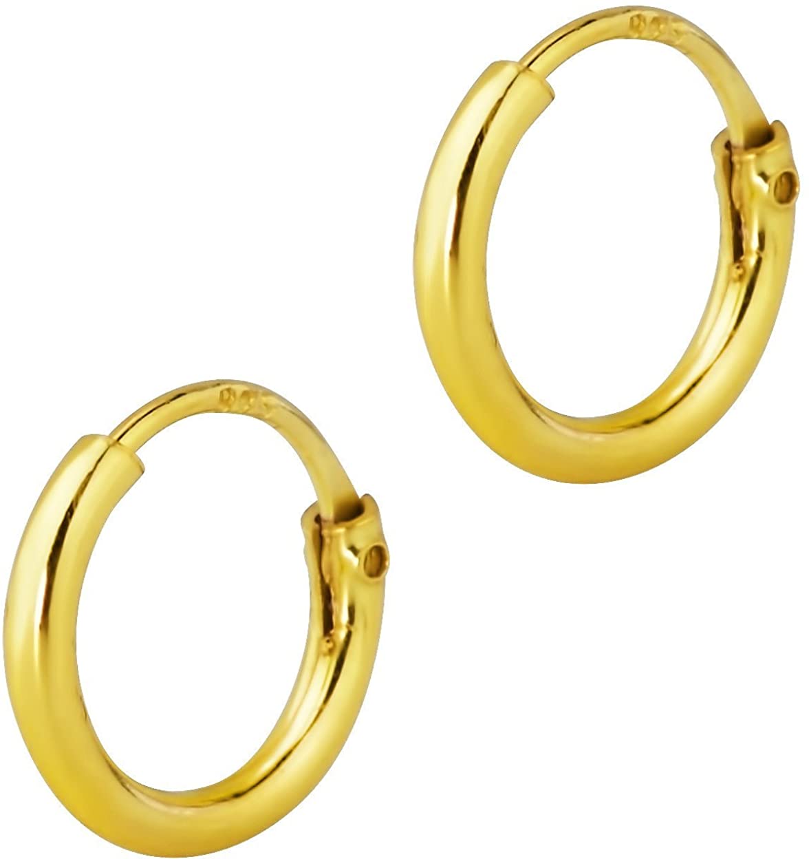 14k Gold Plated Sterling Silver Tiny 8mm Hoop Earrings for Babies and Girls Ages 5 & Under