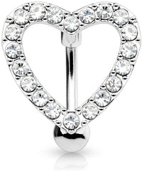 Forbidden Body Jewelry Pave CZ Crystal Heart Surgical Steel Reverse Hinged Top Down Belly Ring