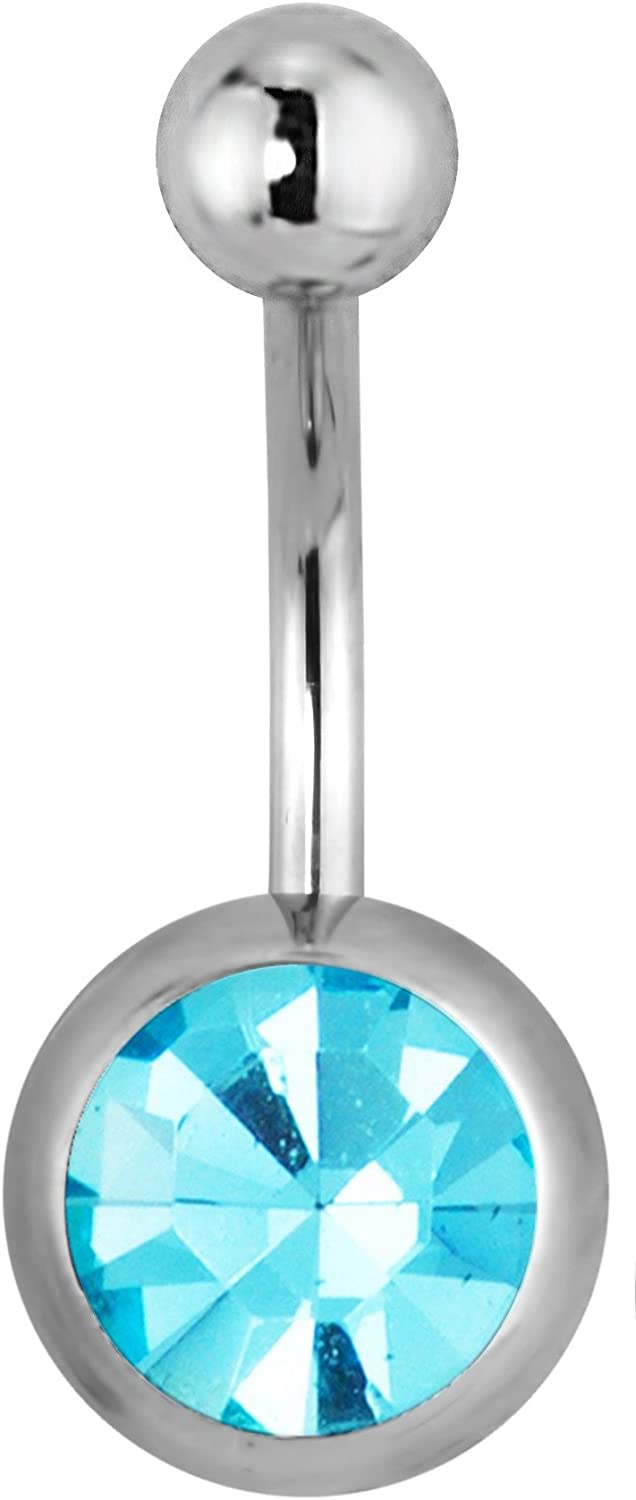 Forbidden Body Jewelry Surgical Steel Large Solitaire Bling Aqua Blue Jeweled Belly Button Ring