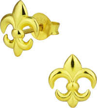 Hypoallergenic 14k Gold Plated Sterling Silver Fleur de Lis Stud Earrings for Kids (Nickel Free)