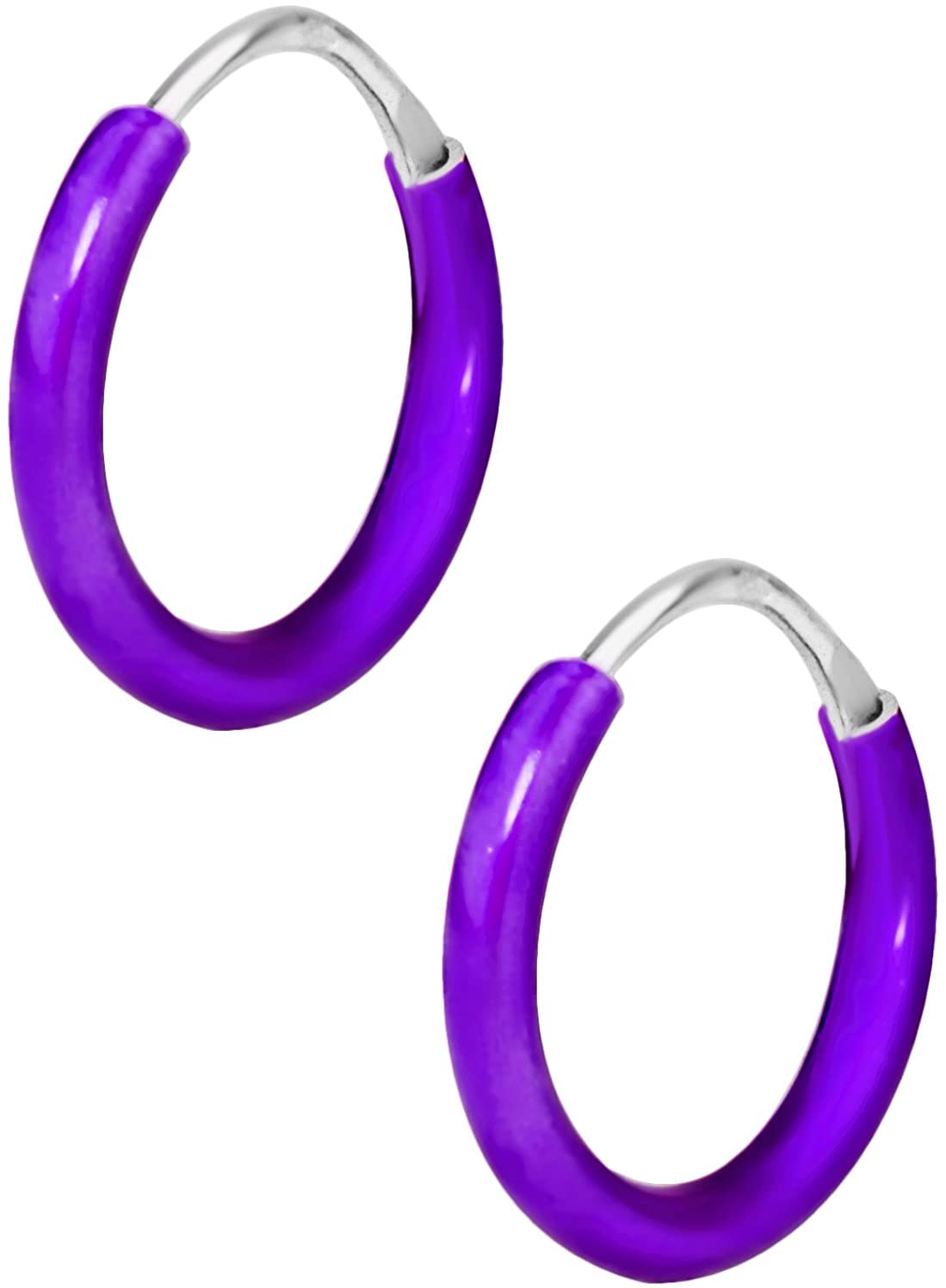 Hypoallergenic Sterling Silver Tiny Purple Hoop Earrings for Kids (Nickel Free)