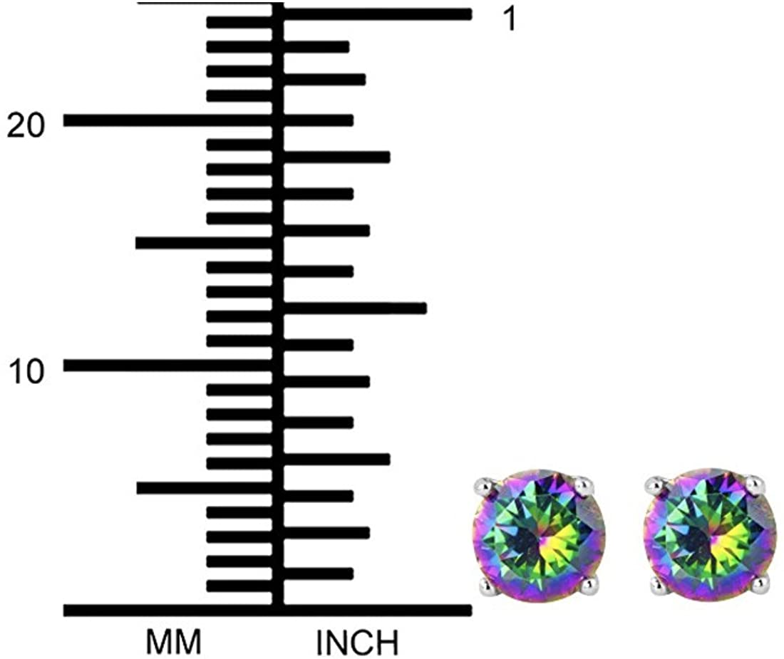 1.7 cttw Sterling Silver Round Cut Deep Set Rainbow Topaz CZ Stud Earrings