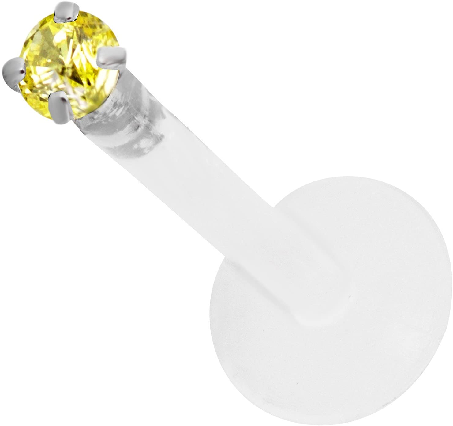 Forbidden Body Jewelry 14g 10mm BioFlex Tragus Earring, Helix Earring and Labret Piercing Stud, 2mm Citrine CZ Crystal