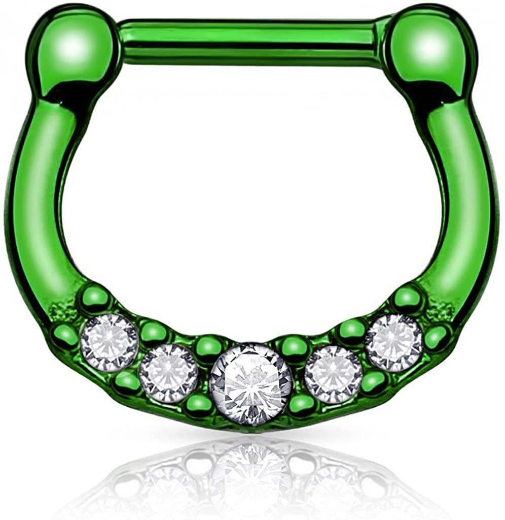 Forbidden Body Jewelry 16g Tiny Surgical Steel Aqua Blue CZ Gemmed Septum Clicker Hoop Ring