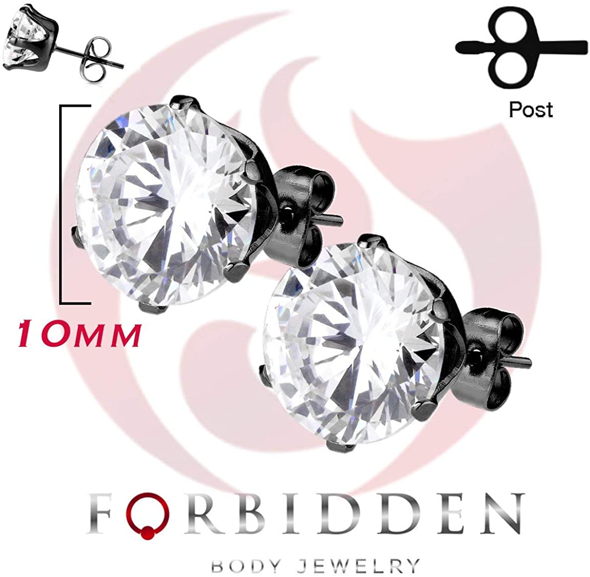 CZ Simulated Diamond Black IP Plated Surgical Steel Stud Earrings for Men