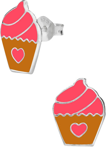 Hypoallergenic Sterling Silver Cute Cupcake Stud Earrings for Kids (Nickel Free)