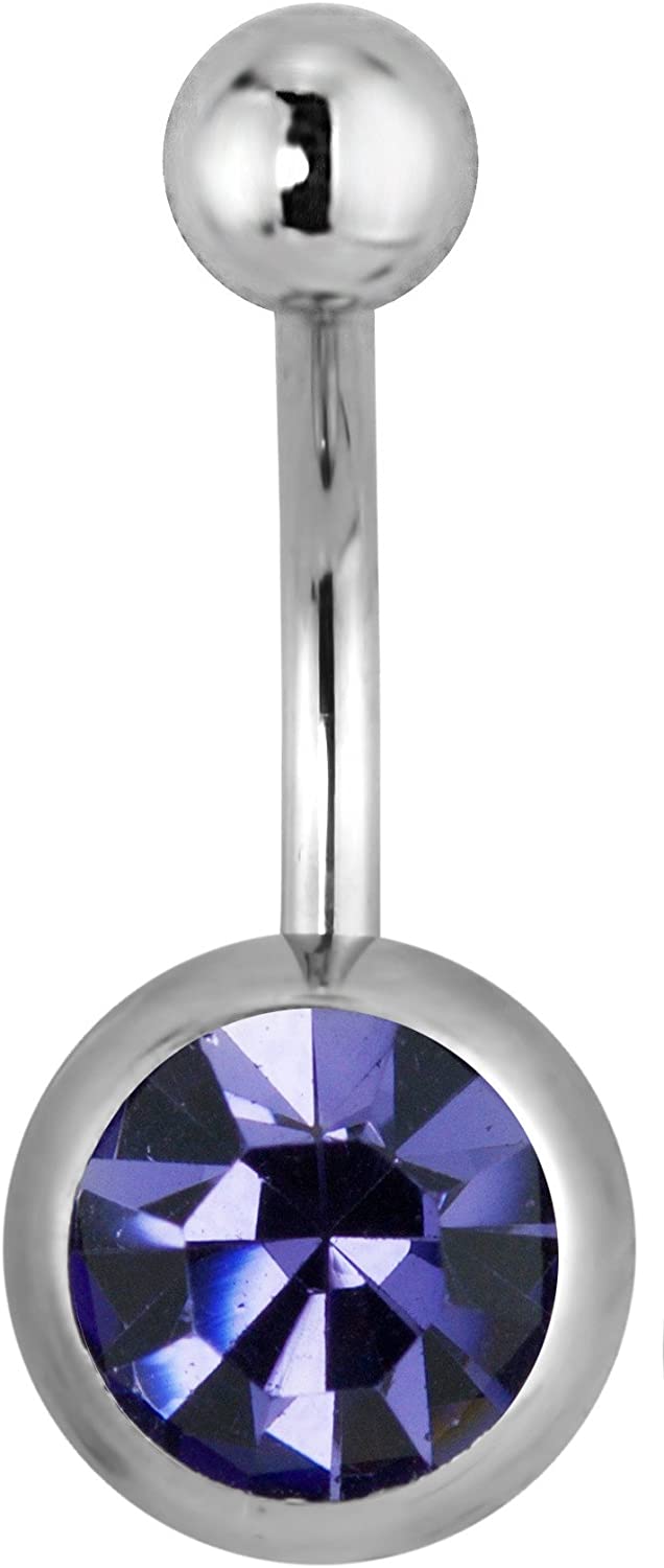 Forbidden Body Jewelry Surgical Steel Large Solitaire Bling Purple Jeweled Belly Button Ring