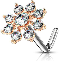 Forbidden Body Jewelry 20g Surgical Steel Big Bling 7mm CZ Snowflake L-Shape Nose Ring