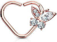 Forbidden Body Jewelry 16g Platinum & Gold Plated Heart w/CZ Butterfly Daith & Cartilage Hoop Earring