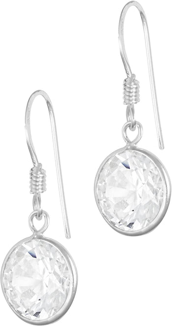 Hypoallergenic Sterling Silver Round CZ Simulated Diamond Crystal Dangle Earrings for Kids (Nickel Free)