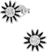 Hypoallergenic Sterling Silver Black Flower Crystal Stud Earrings for Kids (Nickel Free)