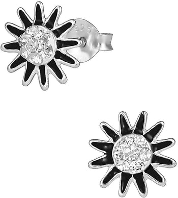 Hypoallergenic Sterling Silver Black Flower Crystal Stud Earrings for Kids (Nickel Free)