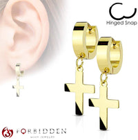 316L Surgical Steel Hinged Dangle Cross Hoop Earrings