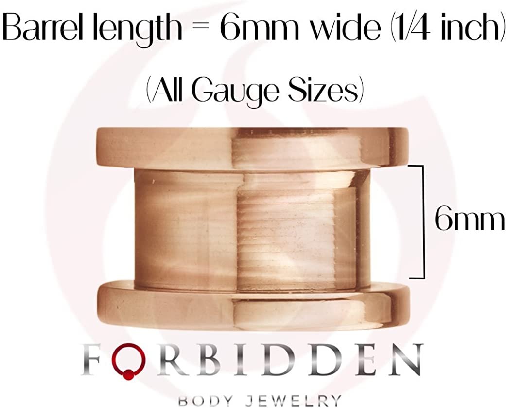 Forbidden Body Jewelry 10G-1" Rose Gold IP Plated Surgical Steel Crystal Rimmed Screw Fit Tunnel Plugs