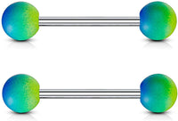 Forbidden Body Jewelry 16mm Surgical Steel Nipple Barbells with 6mm Two-Tone Rubber Coated End Balls