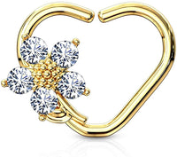 Forbidden Body Jewelry 16g Platinum & Gold Plated Heart w/CZ Flower Daith & Cartilage Hoop Earring