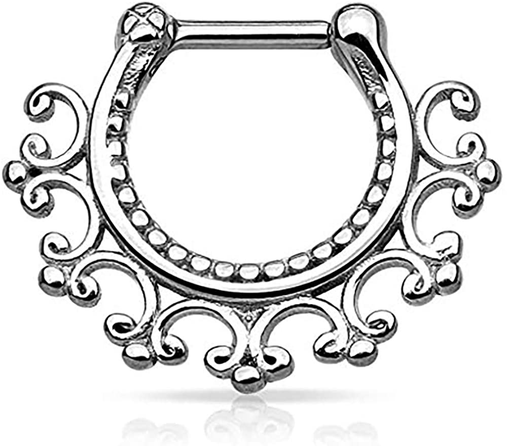 Forbidden Body Jewelry 16g Surgical Steel Filigree Lacey Design Septum Clicker Hoop, 100% Tarnish Resistant