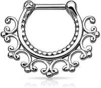 Forbidden Body Jewelry 16g Surgical Steel Filigree Lacey Design Septum Clicker Hoop, 100% Tarnish Resistant