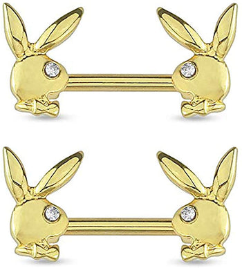 Forbidden Body Jewelry Sexy Pave CZ Playboy Bunny Ends 14g Surgical Steel Nipple Barbells