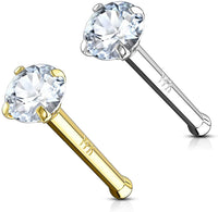 14k Gold 2mm CZ Simulated Diamond 20g Nose Stud